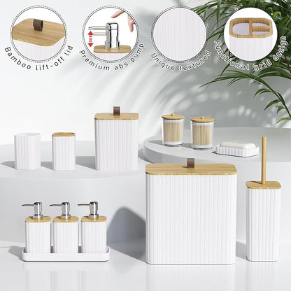 Bathroom Accessory Set - White Bathroom Set, 27PC Bathroom Accessories Set, Bathroom Sets with Shower Curtain and Rugs, Mini Trash Can, Toilet Brush, Trash Can & Soap Dispenser