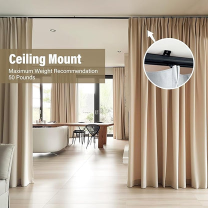 Ceiling Curtain Tracks,Curtain Track Wall Mount,Track Curtains Rod Ceilings Mount Heavy Duty Ceiling Tracks for Curtains Room Divider Rod with Hooks,Black 3-12ft