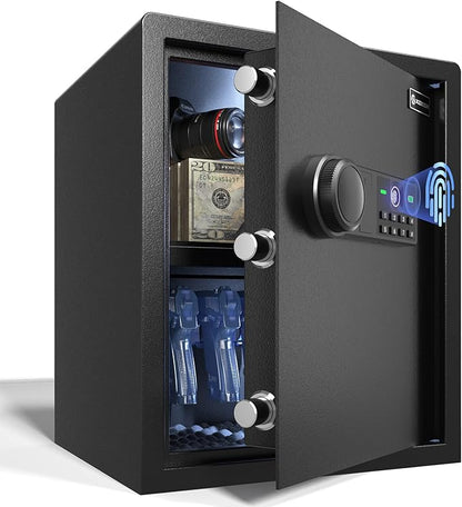XDeer Biometric Safe Box, Quick-Access Security Safe Box with Upgraded Fingerprint, Steel Handgun Safe Lock Box for Kid/Home/Office (1.69 Cubic Feet)