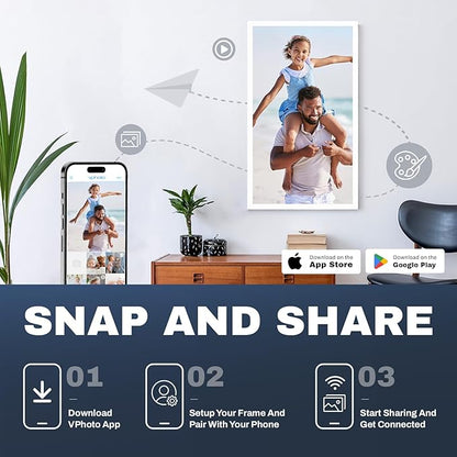21.5 Inch Touchscreen Large Digital Picture Frame with FHD IPS Screen, 32GB WiFi Digital Photo Frame,Remote Control, Wall-Mountable, Share Photo/Video via Apps, Email, USB/Mirco SD, White