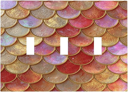 Mermaid Glitter Scale Rainbow Gold Fish Scales Decorative Switch Plates 3 Gang Wall Plate Triple Toggle Light Switch Cover Faceplate Electrical Wall Panels for Bed Room Home Decor