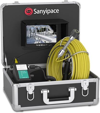 Sanyipace Sewer Camera 100FT/30M, Pipe Inspection with Adjustable Lights, 1000TVL Duct Camera, 4500mAh Battery Powered, 7-inch LCD Monitor, DVR Recorder, 9723D-30M/100FT
