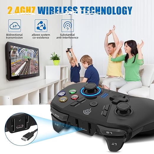 EasySMX 2.4G Wireless Gaming Controller for Windows PC, Steam Deck, PS3 & Android TV Box, Plug and Play Gamepad with Dual Vibration, 4 Back Paddles, Up to 14-Hour Battery Life