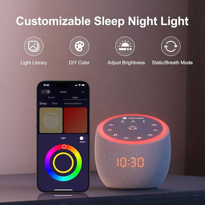 Hotmoon Sound Machine 388 Soothing Sounds White Noise Machine for Babies & Adults, Smart Night Light, Sleeping Timer App Control, Brown Noise Pink Noise Block Out Office Yoga, Plug-in