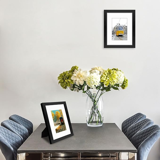 Golden State Art, 8x10 Picture Frame with Mat for 5x7 Photo - High Definition Glass Wall Mounting or Tabletop Display (Black, 2 Pack)