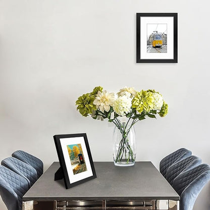 Golden State Art, 8x10 Picture Frame with Mat for 5x7 Photo - High Definition Glass Wall Mounting or Tabletop Display (Black, 2 Pack)