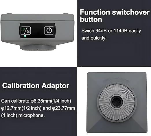Class 2 Sound Calibrator, Sound Level Meter Calibrator, 94 dB & 114 dB, for 1", 1/2", 1/4" Microphones