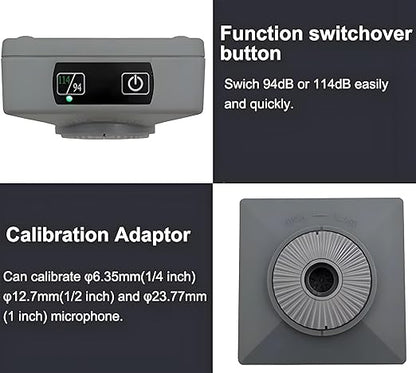 Class 2 Sound Calibrator, Sound Level Meter Calibrator, 94 dB & 114 dB, for 1", 1/2", 1/4" Microphones