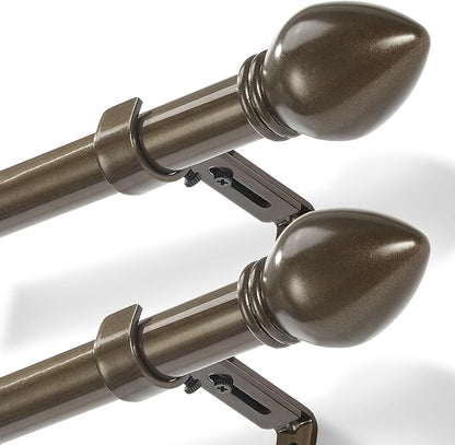 Curtain Rods for Windows 16 to 92 inches, Curtain Rod Max Adjustable Length to 104 in, Drapery Rod 1 inch Diameter with Modern Knobs Finials (Brown, 16" to 92" - Set of 2)
