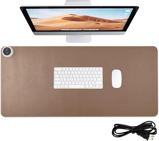 Brown Heated Desk Pad Mouse Pad 31.5x13 Inch PU Leather Desk Mat with 3 Heat Levels Large Mouse Gaming Computer Laptop Mat