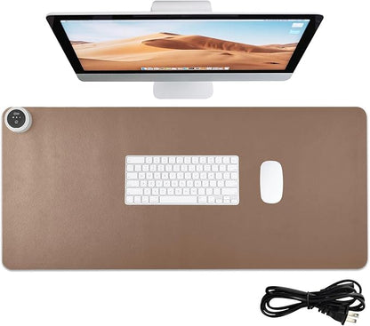 Brown Heated Desk Pad Mouse Pad 31.5x13 Inch PU Leather Desk Mat with 3 Heat Levels Large Mouse Gaming Computer Laptop Mat