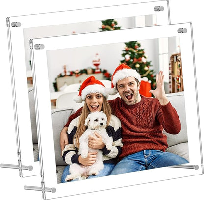 AITEE 8.5x11 Acrylic Picture Frames 2 Pack, Clear Desk Picture Frames with Stand, Modern Frameless Floating Frames Lucite Transparent Square Cubes Frame for Wall & Desktop Display Gift for Home Office