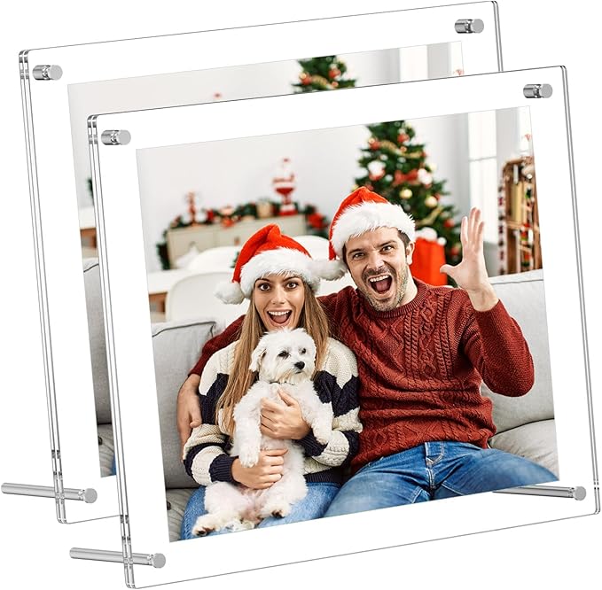 AITEE 5x7 Acrylic Picture Frames 2 Pack, Clear Desk Picture Frames with Stand, Modern Frameless Floating Frames Lucite Transparent Square Cubes Frame for Wall & Desktop Display Gift for Home Office