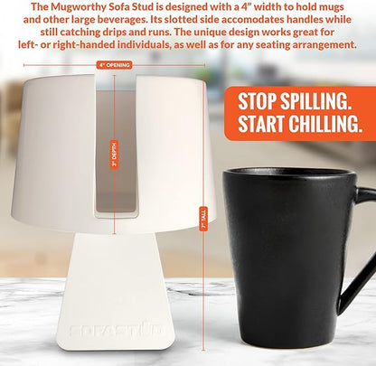 Mugworthy Couch Mug & Cup Holder - Spill Proof, Convenient, Versatile Drink Coaster Molded from BPA Free, Impact Resistant, Durable Plastic that Fits Coffee Mugs, Large Cups, Bottles & More