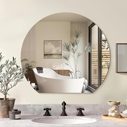Half Moon Bathroom Mirror 24", Modern Frameless Wall Mirror, Hanging Decorative Vanity Mirror, Minimalist Explosion Proof Semi Circle Mirror for Living Room Bedroom Entryway, Down Cut