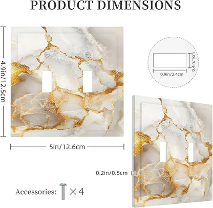 Gold Marble Crack Simple Abstract Print Decorative Switch Plates 2 Gang Double Toggle Outlet Light Switch Cover Wall Plate Electrical Faceplate for Bathroom Kitchen Home Decor