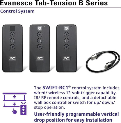 Elite Screens Evanesce Tab-Tension B, 110-inch 16:9, 4K / 8K HD, Recessed in-Ceiling Electric Tab Tensioned Projector Screen, Matte White Projection Screen Surface Programmed Remote Kit, ETB110HW3-E8