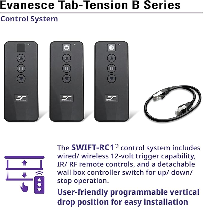 Elite Screens Evanesce Tab-Tension B, 120-inch 16:9, 4K / 8K HD, Recessed in-Ceiling Electric Tab Tensioned Projector Screen, Matte White Projection Screen Surface Programmed Remote Kit, ETB120HW3-E8