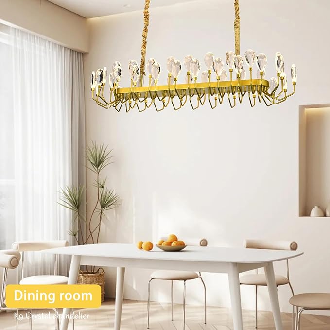 44 Light Gold Chandelier 47.25'' Large Crystal Chandeliers for High Ceiling Dining Room Modern Classic Chandelier Light Fixture for Large Living Room Foyer Stairs Entry Restaurant Hotel