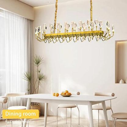 44 Light Gold Chandelier 47.25'' Large Crystal Chandeliers for High Ceiling Dining Room Modern Classic Chandelier Light Fixture for Large Living Room Foyer Stairs Entry Restaurant Hotel