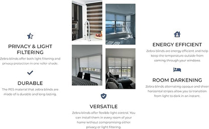 Shadesu Cordless Zebra Blinds for Windows, 31.5" W x 72" H, Grey, Dual Layer Free-Stop Zebra Shades, Light Control for Day and Night, Sheer Blinds for Indoor Windows, Bedroom, Kitchen