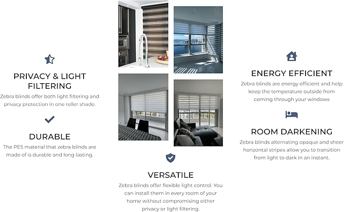 Shadesu Cordless Zebra Blinds for Windows, 40" W x 72" H, Grey, Dual Layer Free-Stop Zebra Shades, Light Control for Day and Night, Sheer Blinds for Indoor Windows, Bedroom, Kitchen