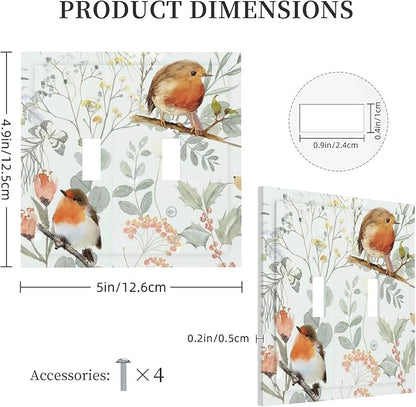 Decorative Switch Plates Red Floral Berries Colorful Bird Plant 2 Gang Double Toggle Outlet Light Switch Cover Wall Plate Electrical Faceplate For Bed Room Living Room Decor