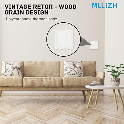 Modern Decorative Wall Plate Retro Wood Grain design Switch Cover Outlet Cover for Light Switch, Smart Switch, Dimmer, GFCI, USB Outlet (4 Pack, Double Toggle)