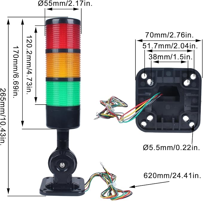 Led Signal Tower Stack Lights, Industrial Signal Warning Lights, Column Tower Lamp with Rotatable Base, Steady/Flashing Switchable, 110V 220V AC(3-Layer, no Buzzer) Black
