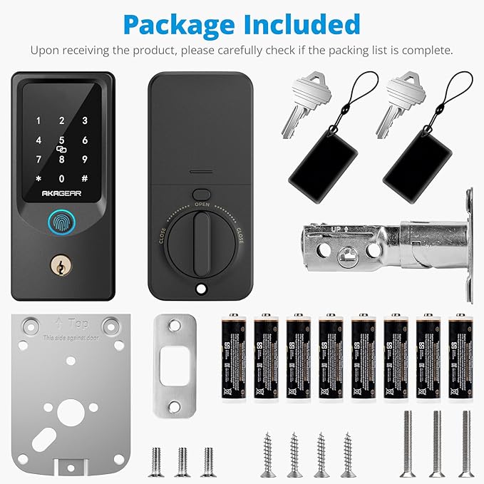 T02 Fingerprint Keyless Entry Door Lock - Built in WiFi, Smart Lock for Front Door, App Remote Control, Auto Lock, Keys, Fob Card, PIN Code Unlock, Touch Keypad Deadbolt with Batteries, Black