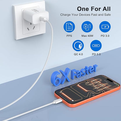iPhone 17 Pro Max Charger Fast Charging, 40W USB C iPhone 17 16 15 Fast Charger Block with 6FT Woven Type C Charging Cable Cord for iPhone 17/17 Pro Max/17 Pro/Air/16/16 Pro Max/15/15 Pro Max
