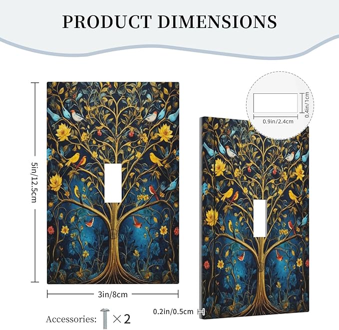Decorative Switch Covers Plate Gold Tree With Birds Flowers on Branches 1 Gang Wall Plate Oversized Single Toggle Wall Cover Plate Jumbo Electrical Light Switch Plate Faceplate for Home Decor