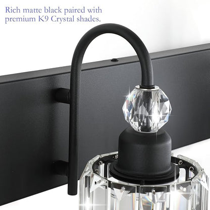 Ralbay Modern Crystal Vanity Light 3-Lights Modern Crystal Vanity Lights for Bathroom Matte Black Crystal Bath Wall Light Fixtures Modern Black Crystal Bathroom Light Fixtures