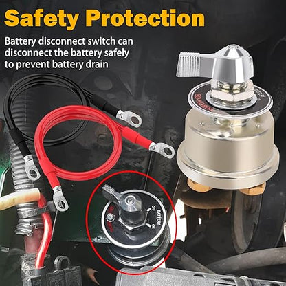 12-48V 200A Master Battery Disconnect Switch & 4 AWG 1FT Battery Cables Set, High Current Battery Power Cutoff Killer Switch for Car Vehicle RV Truck Boat Marine ATV On/Off Battery Isolator Switch