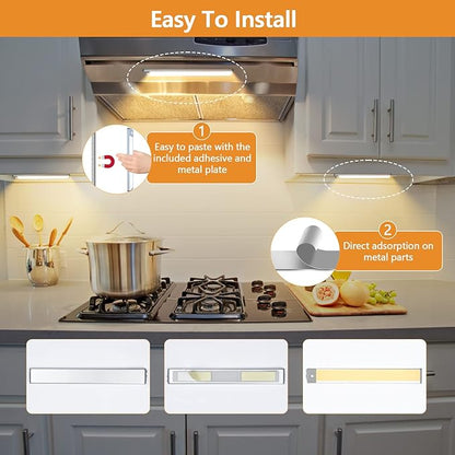 Under Cabinet Lights, Dimmable 60 LED Motion Sensor Light Indoor 2 Pack- Wireless USB Rechargeable, 3 Color Magnetic Closet Light for Kitchen, Wardrobe Storage