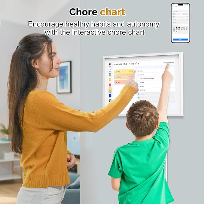 15.6 Inch Digital Calendar Wall Touch Screen Chore Chart, 64GB Electronic Calendar + 1080 FHD Smart Family Planner, Wall and Desk Mountable
