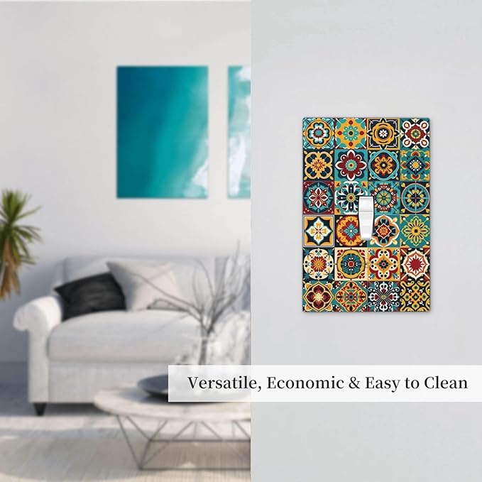 Decorative Light Switch Cover Mexican Talavera Colorful Mosaic Tiles 1 Gang Single Toggle Device Electrical Faceplate Switchplates Decorator Outlet Wall Plate For Bathroom Kitchen Decor