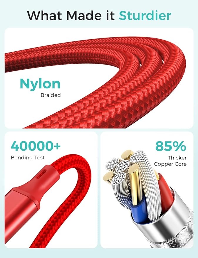 Travel Essentials,4 in 1 for Apple Watch Charger/iPhone Charger/Multi Charging Cable,Vacation RV Camping Essentials,USB C/L/Micro Portable Charger for iWatch 11-1/iPhone 17-12,Car&Gift-Red