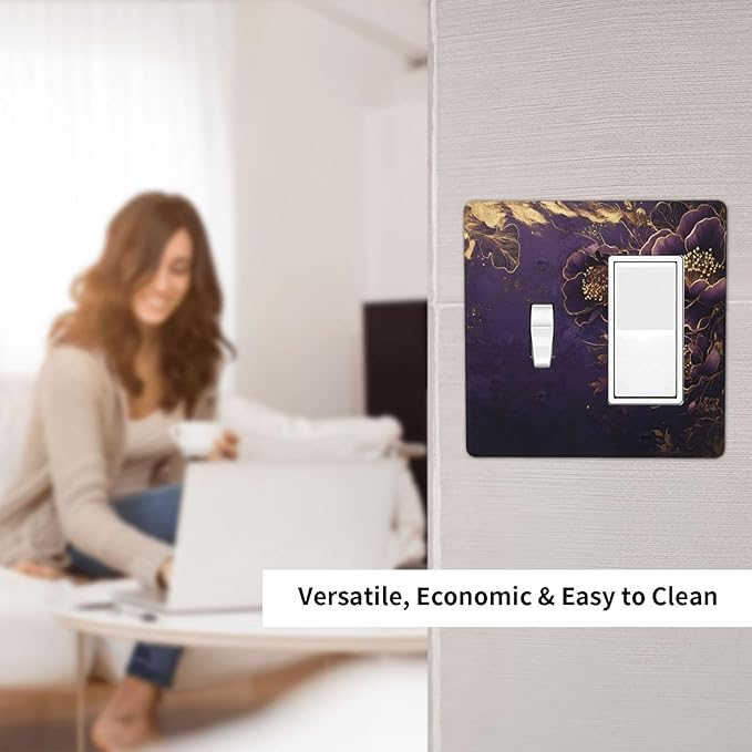 Decorative Outlet Covers Vintage Purple Peony Gold Leaf Flowers Floral 2 Gang 1 Gang Wall Plate Cover Single Toggle Rocker Combination Light Switch Cover Plate Jumbo Switch Cover Plate