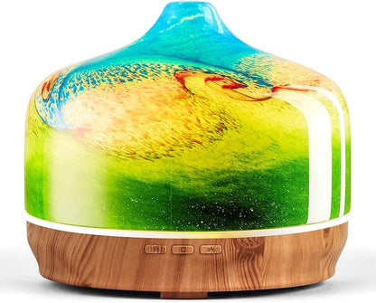 Porseme 500ml Glass Essential Oil Diffuser Aromatherapy Ultrasonic Cool Mist Humidifier 15-21 Running Hours Waterless Auto-Off Air Diffusers for Sleeping Yoga Office Working Spa and Rest (Blue Grass)