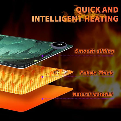 Heated Mouse Pad, Warm Desk Pad, Keyboard Mat 31.5 x 13 Inch Large Size Intelligent Fast Heating, 3 Speed Adjustable, Timed Auto Power Off for Game Office Home,Dark Fantasy Forest
