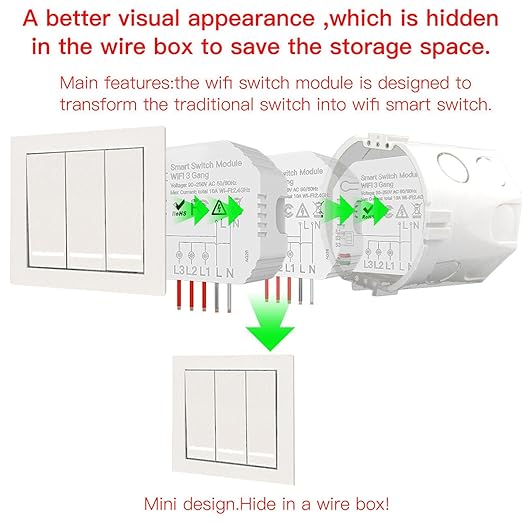 3 Gang Smart Light Switch Module with Voice and APP Control for Home Automation Compatible with Smart Speakers and Dimmer Systems