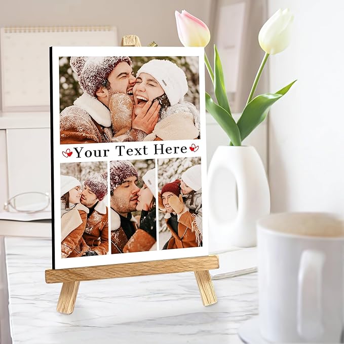 Custom Photo Frame with Stand, Personalized Picture Display, MDF and Wood Construction, Desktop Decor, Multiple Designs, Customizable Gift for Family and Friends