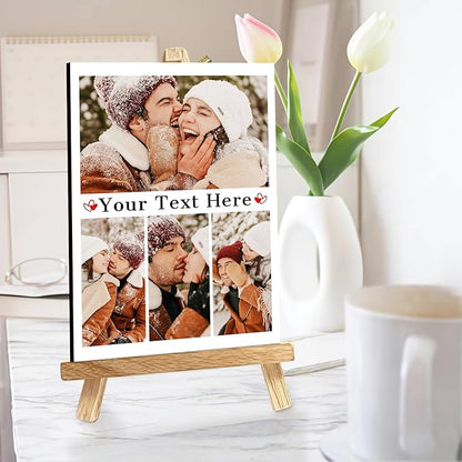 Custom Photo Frame with Stand, Personalized Picture Display, MDF and Wood Construction, Desktop Decor, Multiple Designs, Customizable Gift for Family and Friends