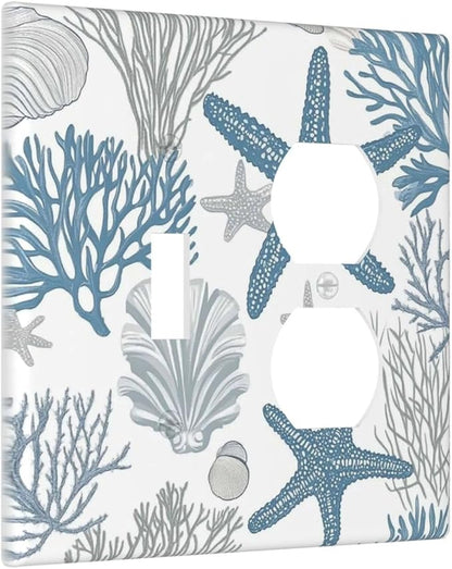 Blue Starfish Nautical Beach Conch Coastal Coral Shell Wallplates 1 Toggle 1 Duplex Switch Plate Electrical Gfci Faceplate Decorative Light Switch Covers For Kids Room Bathroom Decor