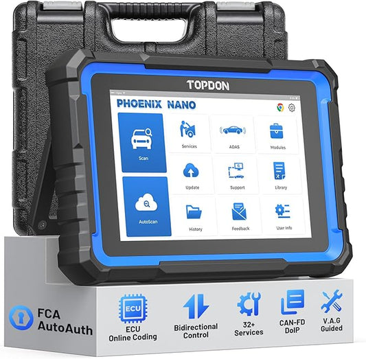 TOPDON Scanner Diagnostic Tool, Phoenix Nano Bidirectional Scan Tool with ECU C0ding, 32+ Services, Support FCA AutoAuth, CAN FD & DoIP, V.A.G Guided, Automotive All Systems Diagnosis for Car