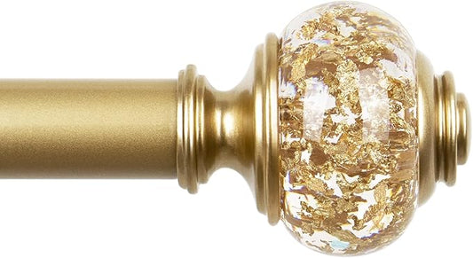 1 Inch Gold Curtain Rods for Windows 36 to 72 Inches (3 to 6 ft), USFOOK Telescoping Single Drapery Rod, Decorative Curtain Rod with Luxury Translucent Finials