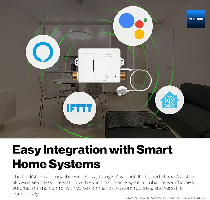 YoLink LeakStop 1-Channel for Toilets/Sinks, Auto Shutoff Valve & Leak Detector, Real-Time Monitoring, LoRa Long-Range, 2 AA Up to 5-Year Battery, App/SMS/Email Alerts – Hub Included