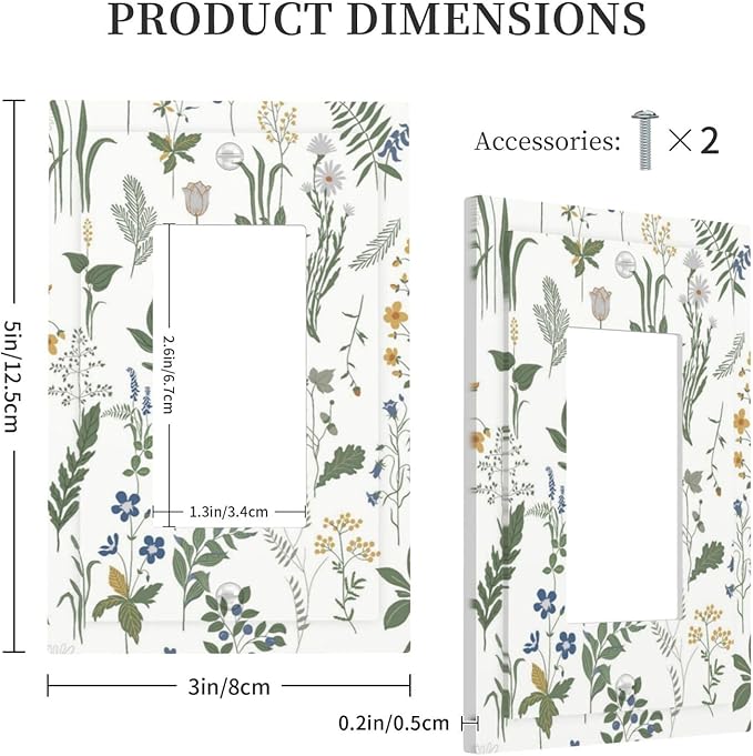 Decorative Outlet Covers Floral Green Leaf Plant Flowes 1 Gang Single Rocker Light Switch Cover Plate Wall Plates Gfci Faceplate For Bed Room Farmhouse Decor