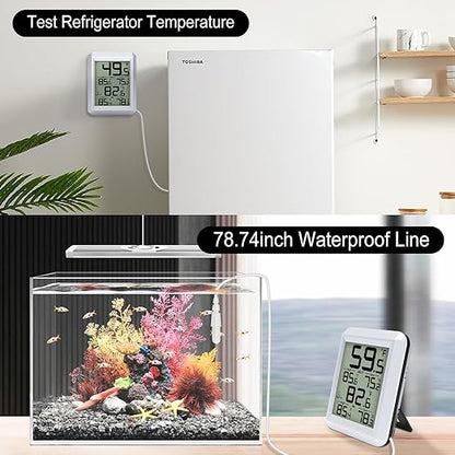 Urageuxy Digital Indoor Outdoor Thermometer Wired, Indoor Outdoor Temperature Monitor with Min/Max Record and Probe Sensor for Home, Office, Greenhouse, Aquarium, Refrigerator, Freezer (White)